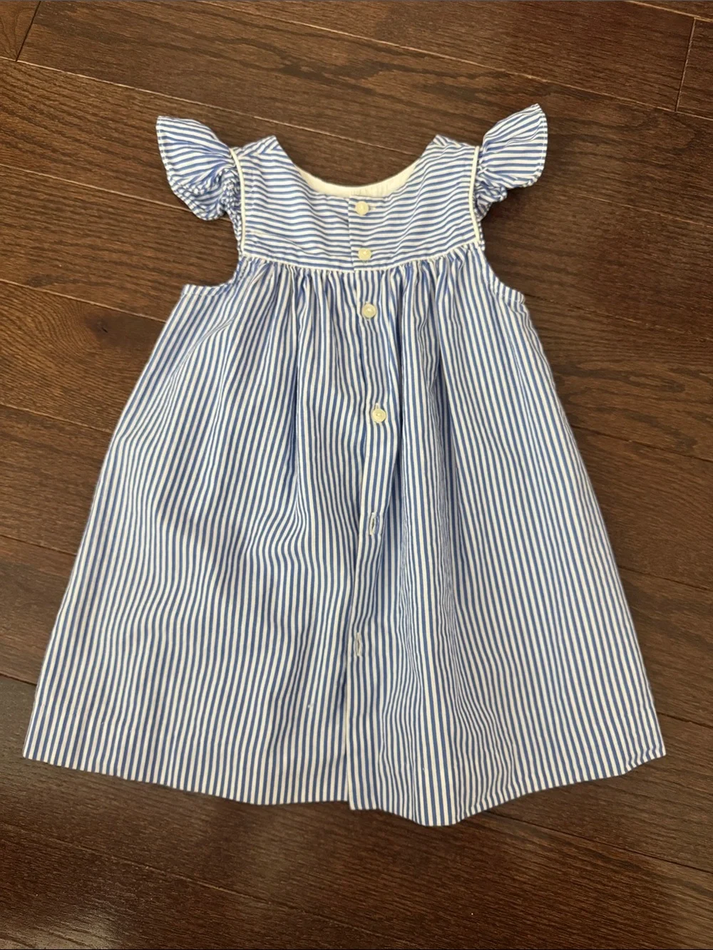 Jacadi Blue & White Striped Flutter-Sleeve Dress